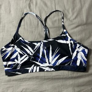Fabletics Sports Bra Black Blue White Leaf‎  Racerback Athletic L NO SIZE TAG